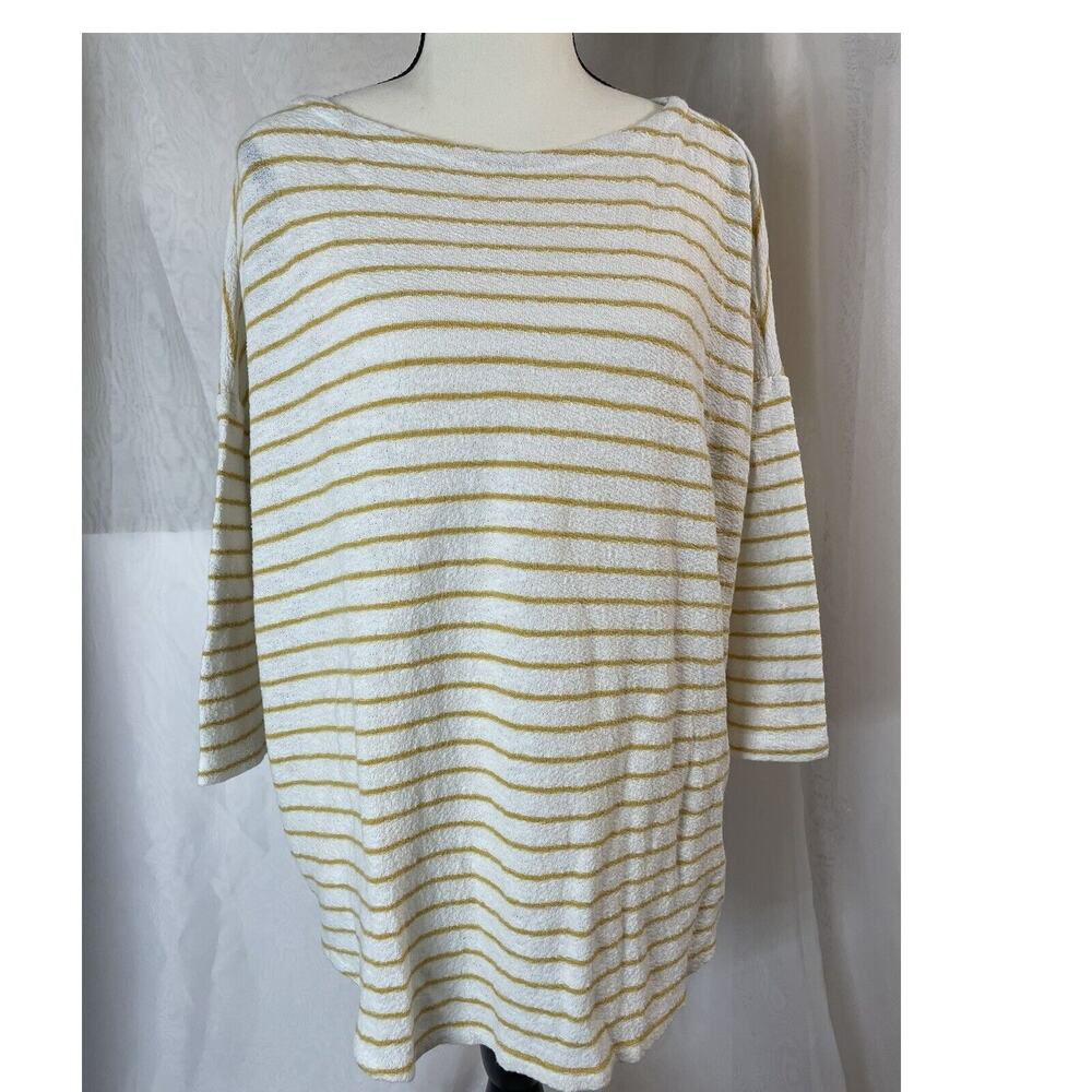 J. Jill Women's Large Cotton Striped 3/4 Sleeve Top Lightweight Beachy Coastal